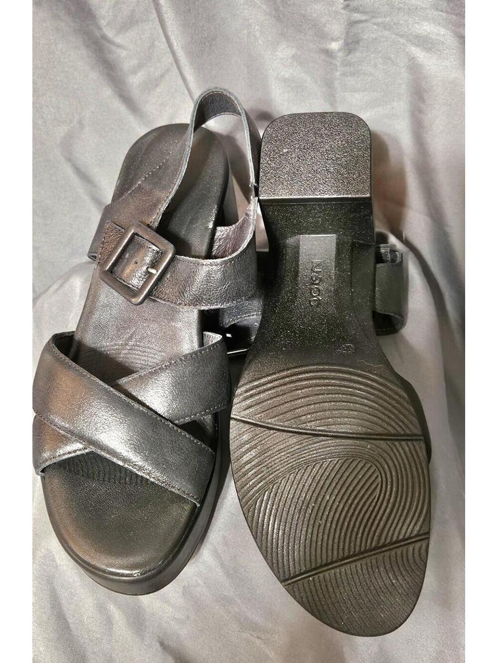Womens Size 9 NAOT Glamour BLACK Leather Platform BLOCK HEELS Ankle Strap Sandal - Picture 6 of 8
